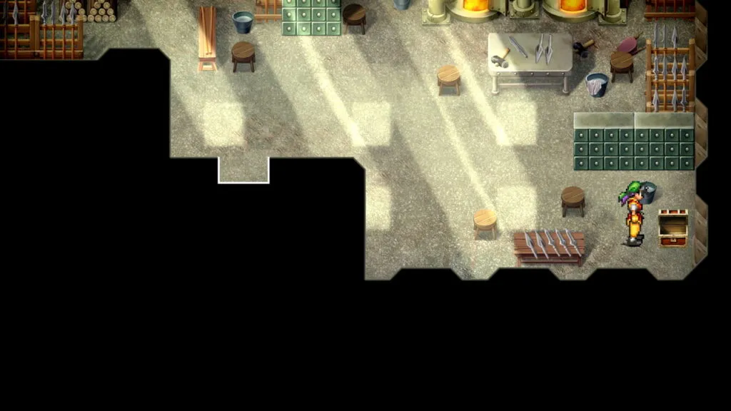 『幻想水滸伝 HDリマスター』のゲーム画面。秘密工場にある窓セットの位置。