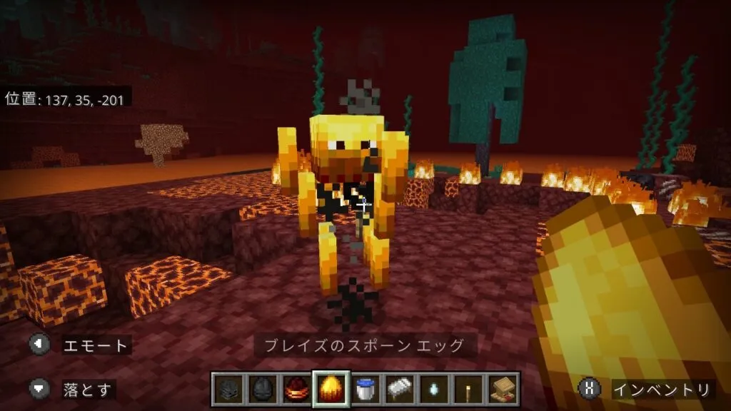 『マイクラ』ブレイズの前に立つプレイヤー。