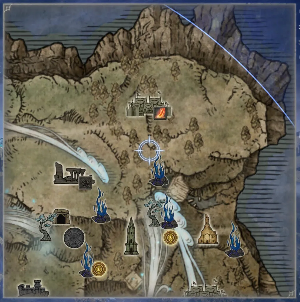 『ELDEN RING NIGHTREIGN』のゲーム画面。地図内で確認できる属性アイコン。