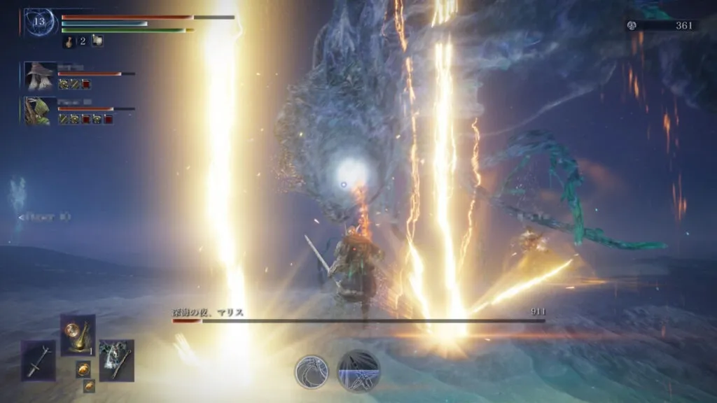 『ELDEN RING NIGHTREIGN』のゲーム画面。夜の王の1体、マリスとの対戦画面。