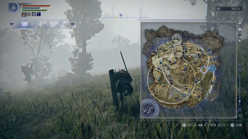 『ELDEN RING NIGHTREIGN』のゲーム画面。地図を開いている場面。