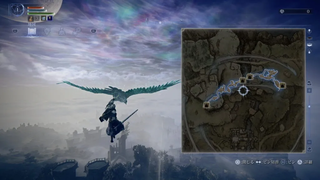 『ELDEN RING NIGHTREIGN』のゲーム画面。地図を切り換えて坑道の構造を確認している場面。