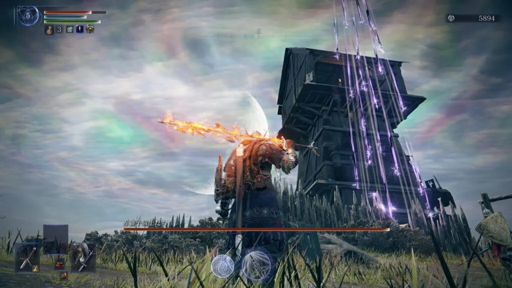 『ELDEN RING NIGHTREIGN』のゲーム画面。高台の敵が矢の雨を降らせている場面。