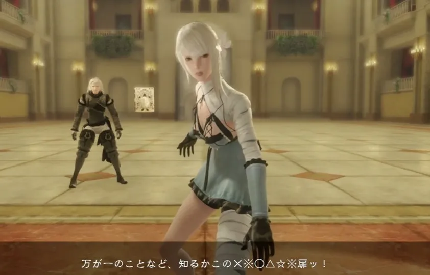 『ニーアレプリカントリメイク』扉を蹴ろうと構えているカイネ