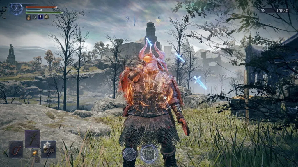 『ELDEN RING NIGHTREIGN』のゲーム画面。聖杯瓶で回復している場面。