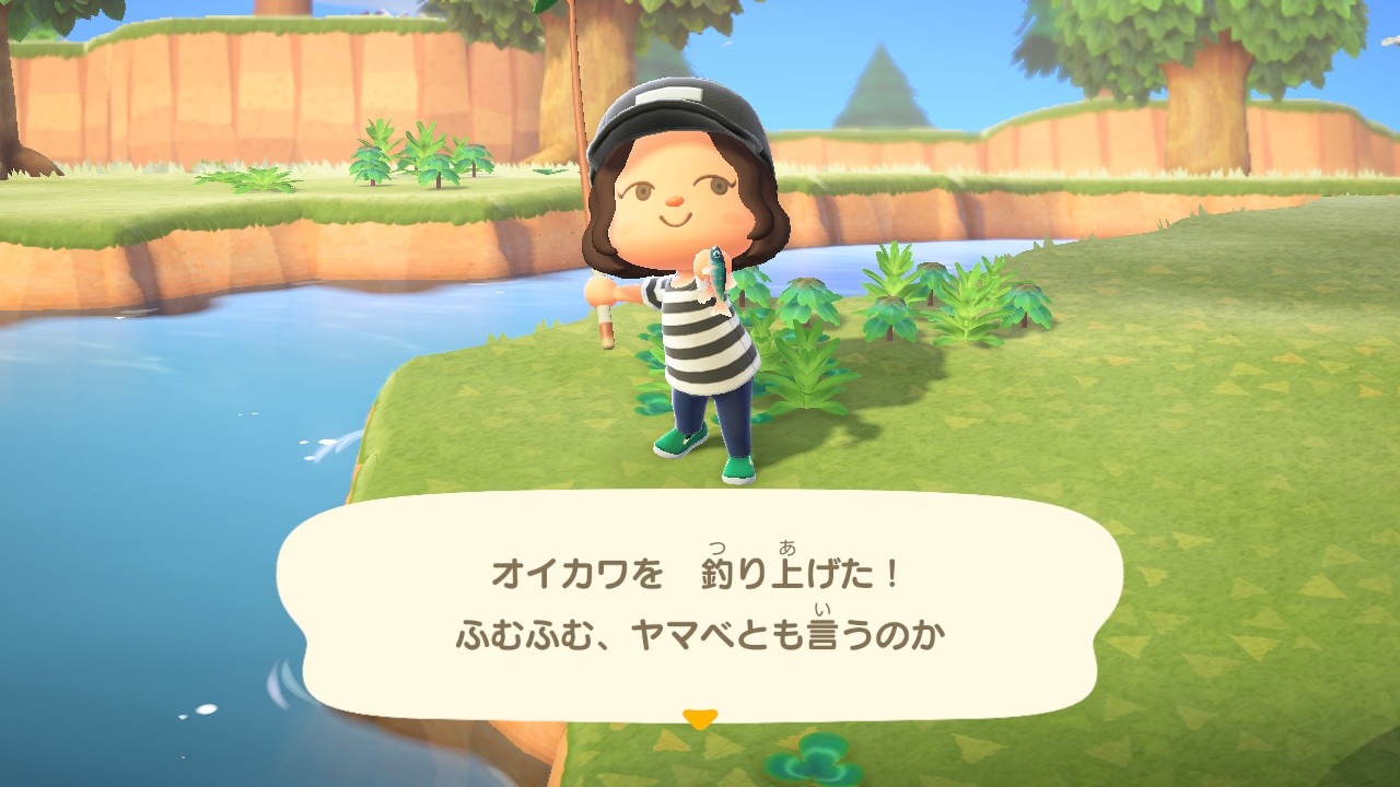『あつまれ どうぶつの森』ショボいつりざおで魚釣り